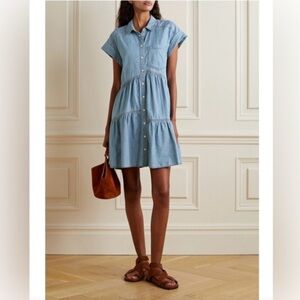 Veronica Beard Trisha Tiered Chambray Button Down Mini Dress in Blue Size 2